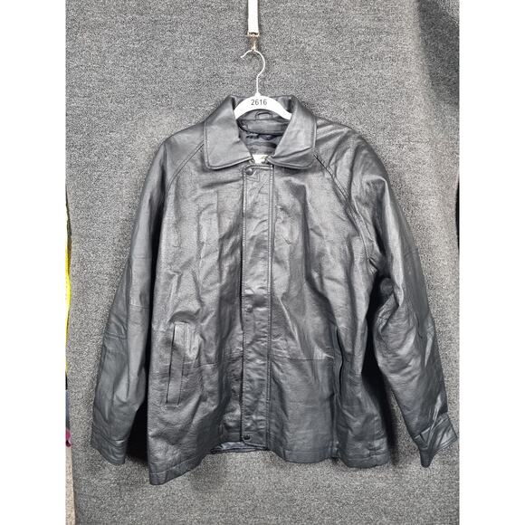 Phase 2 Leather Jacket Mens Medium Black Button Up Snap Front Classic Coat - Picture 1 of 13